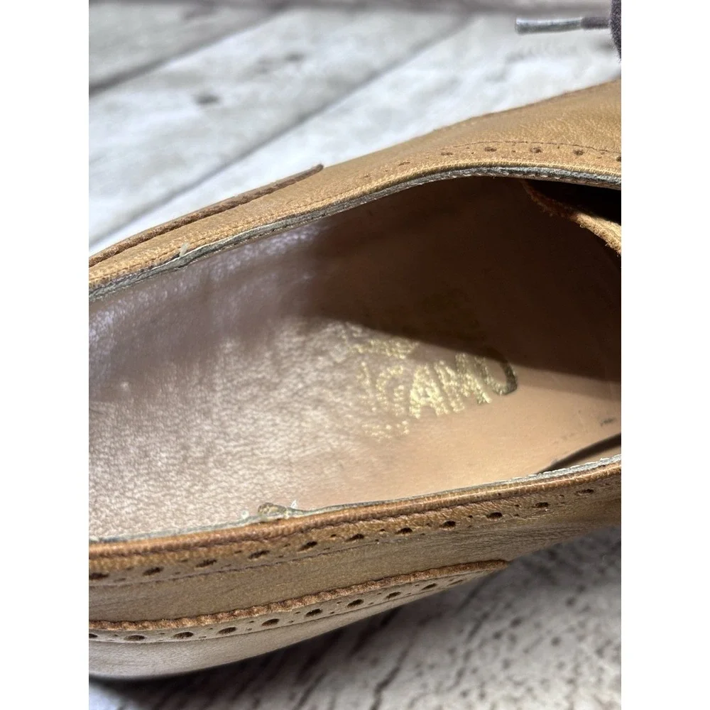 Salvatore Ferragamo Men's Tan Leather Wingtip Oxford Brogue‎ Shoes 8.5D Italy